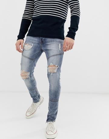 Hermano Skinny Jeans With Embroidery - Blue