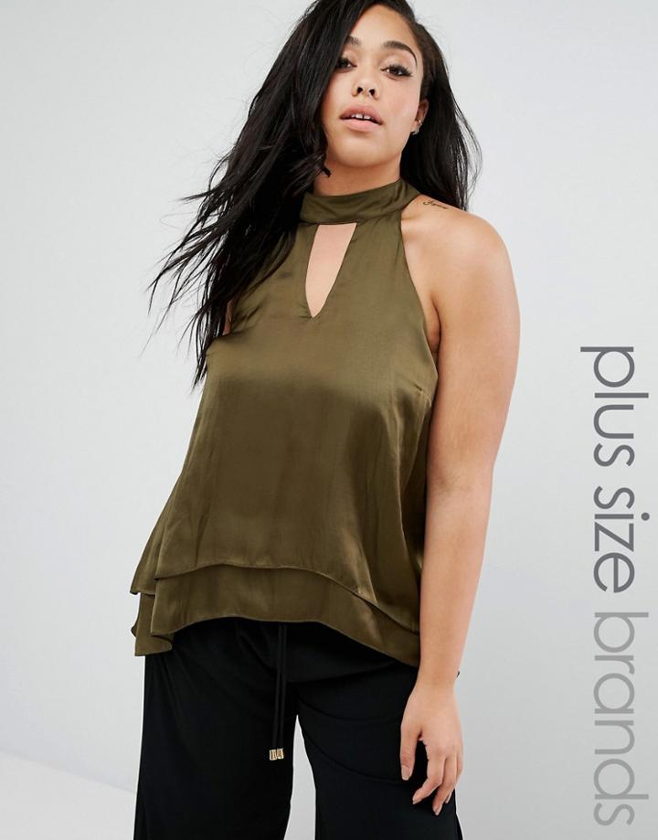 Elvi Plus Halterneck Top With Keyhole Detail - Green