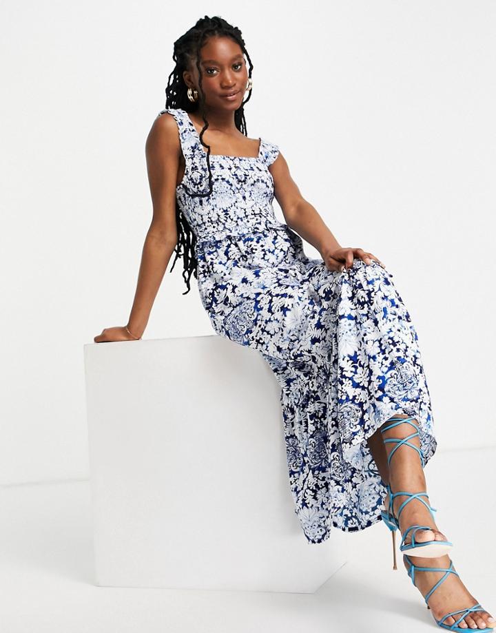 Lipsy Shirred Sleeveless Mini Dress In Blue Paisley Print-multi