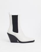 Asos Design Rhea Premium Leather Western Boot In Off White