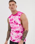 Asos Design Relaxed Sleeveless T-shirt In Pink Tie Dye
