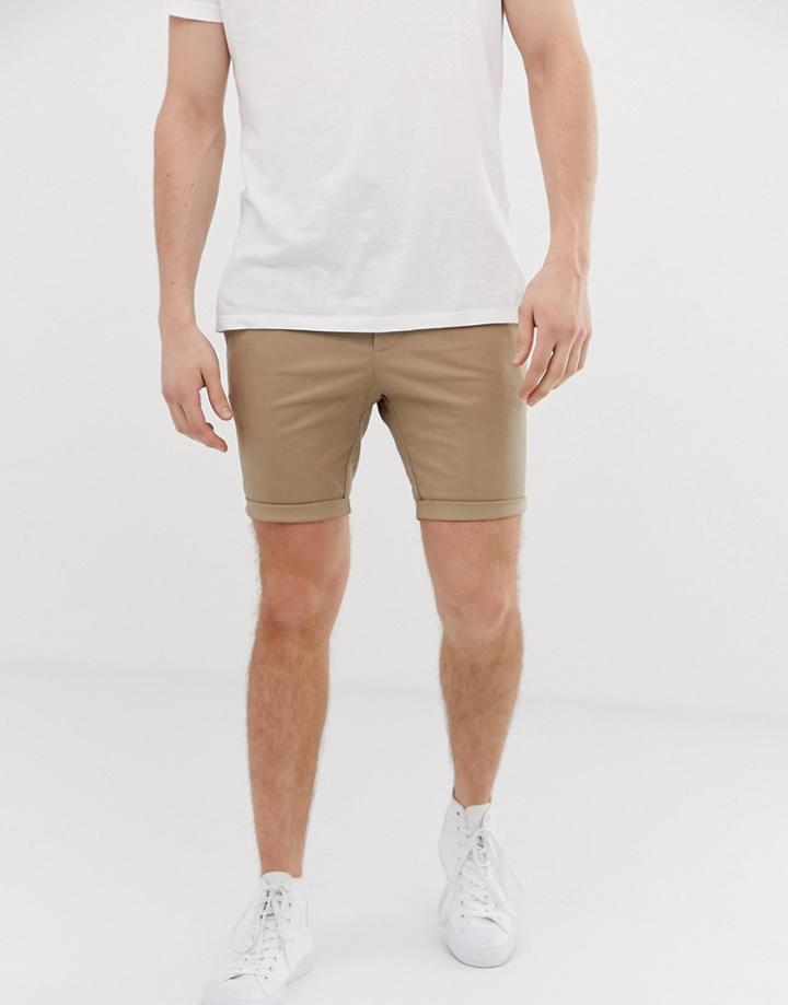 Asos Design Skinny Chino Shorts In Stone - Stone