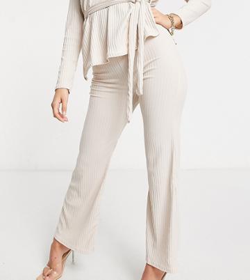 Club L Petite Flared Pants In Cream-black