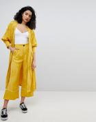 Bershka Wide Leg Floral Pants In Yellow - Yellow