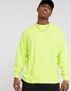 Asos Design Oversized Long Sleeve T-shirt With In Washed Neon Yellow