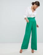 Missguided Wide Leg Paperbag Pants - Green