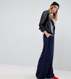 Asos Tall Woven Contrast Piped Track Pant-navy