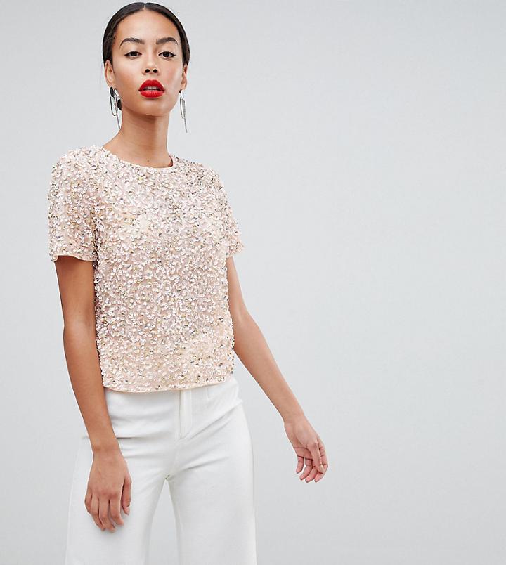 Asos Design Tall T-shirt With Sequin Embellishment - Pink