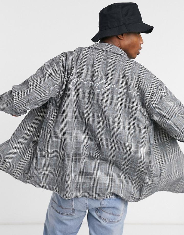 Mennace Raw Hem Signature Logo Shirt In Prince Of Wales Check-gray