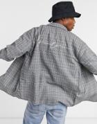 Mennace Raw Hem Signature Logo Shirt In Prince Of Wales Check-gray