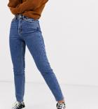 Only Petite High Waisted Straight Leg Jeans With Raw Hem-navy