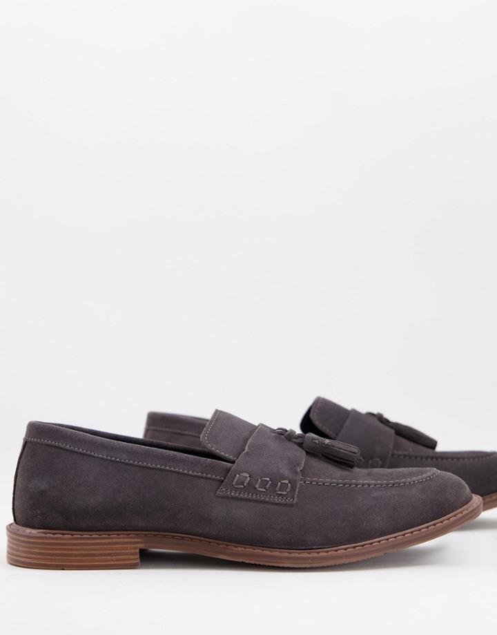 Silver Street Tassel Loafers In Gray Suede-grey
