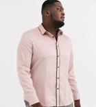 Asos Design Plus Skinny Fit Sateen Shirt With Piping In Dusty Pink