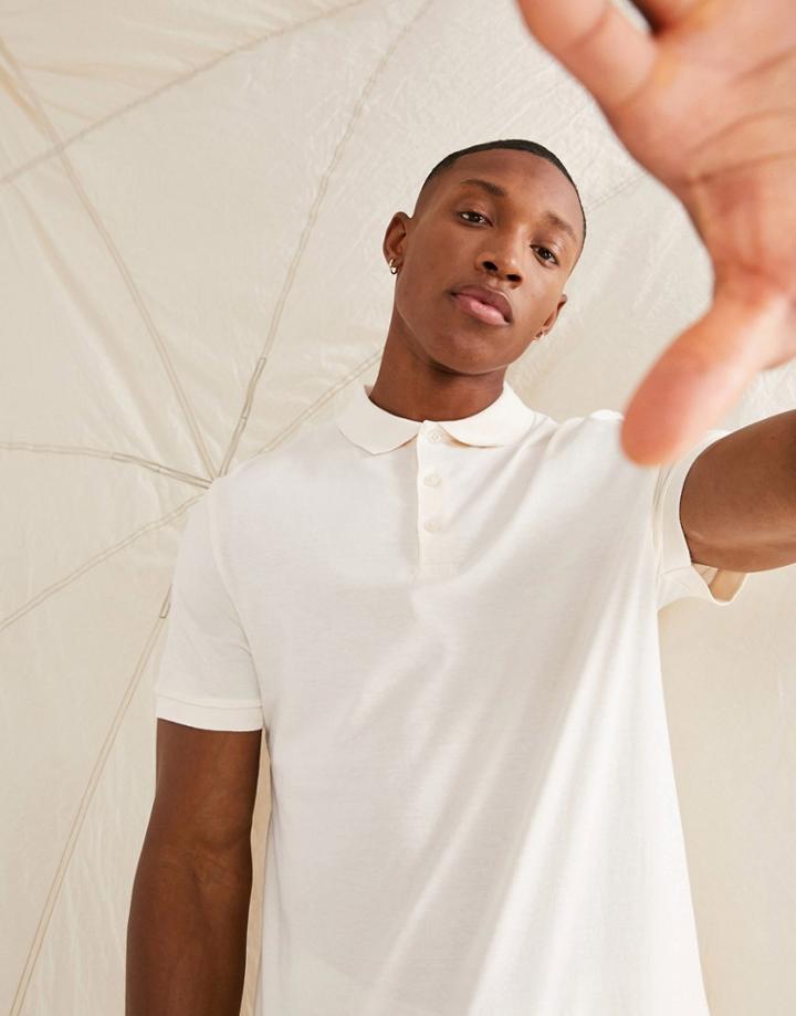 Asos Design Jersey Polo In Beige - Beige-neutral