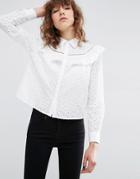 Asos Broderie Shirt With Ruffle Detail - White