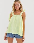 Asos Design Sun Top With Tie Shoulder In Textured Casual Fabric-yellow