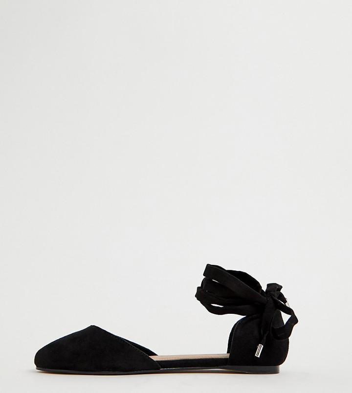 Asos Design Wide Fit Voyage Square Toe Ballet Flats In Black - Black