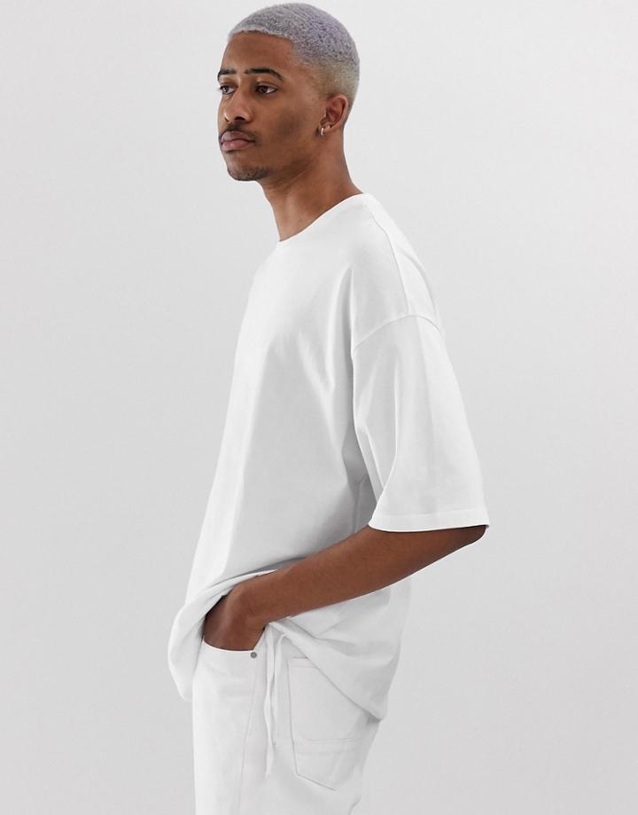 Asos Design Oversized T-shirt With Drawstring Hem In White - White