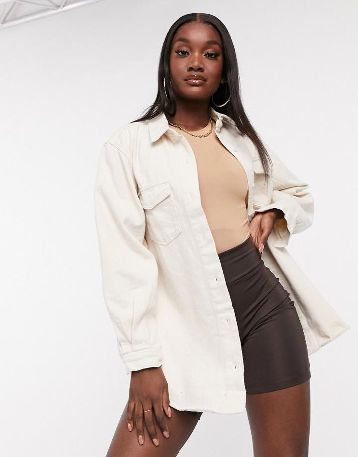 Missguided Super Oversized Boyfriend Shirt In Sand-neutral