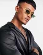 Asos Design Mini Square Sunglasses In Crystal Green With Smoke Lens