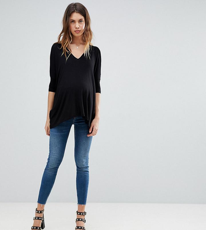 Asos Maternity Tall Ridley High Waist Skinny Jeans In Neo Bright Blue Wash With Under The Bump Waistband - Blue