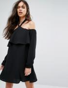Outrageous Fortune Cold Shoulder Shift Dress With Long Sleeved - Black