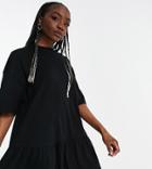Asos Design Tall Oversized T-shirt Dress With Frill Hem In Black