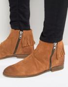 Asos Chelsea Boots With Fringing In Tan Suede - Tan