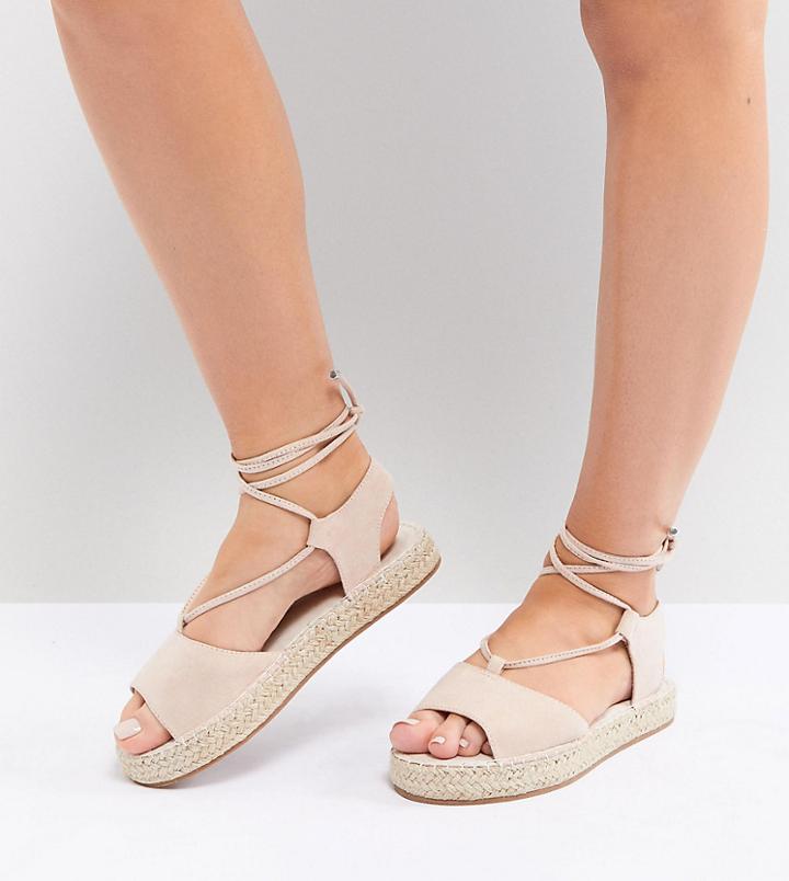 Asos Jump On Wide Fit Tie Leg Espadrille Sandals - Beige