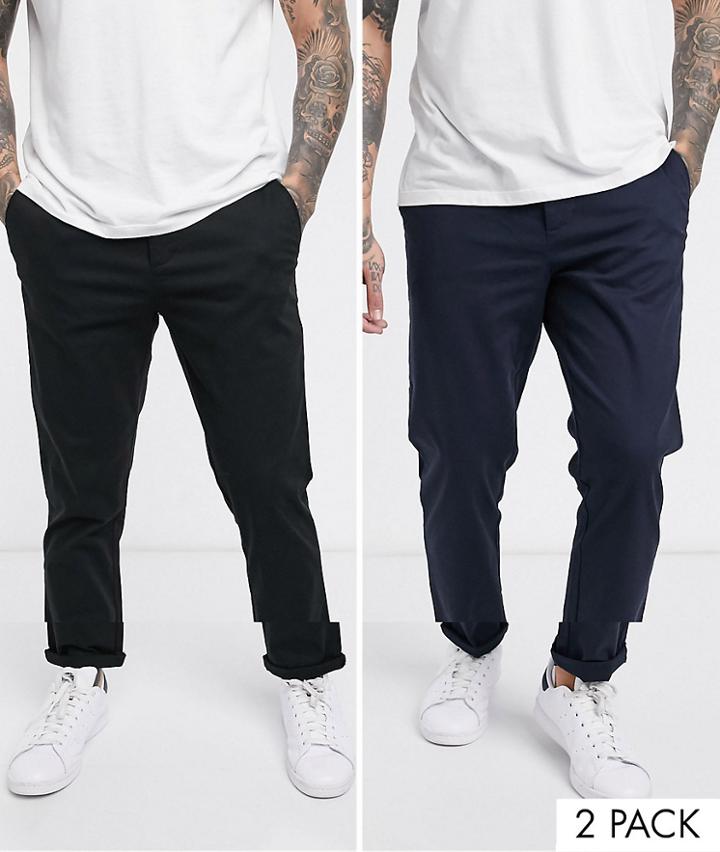 Asos Design 2 Pack Slim Chinos In Black & Navy-multi