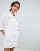 Mango Button Through Overall Dress In White - White