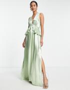 Topshop Ecovero Blend Bridesmaid Ruffle Peplum Maxi Dress In Sage-green