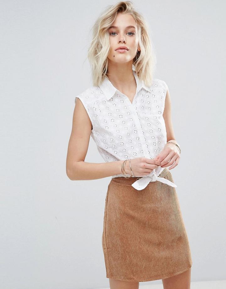 Madam Rage Embroidery Tie Top - White