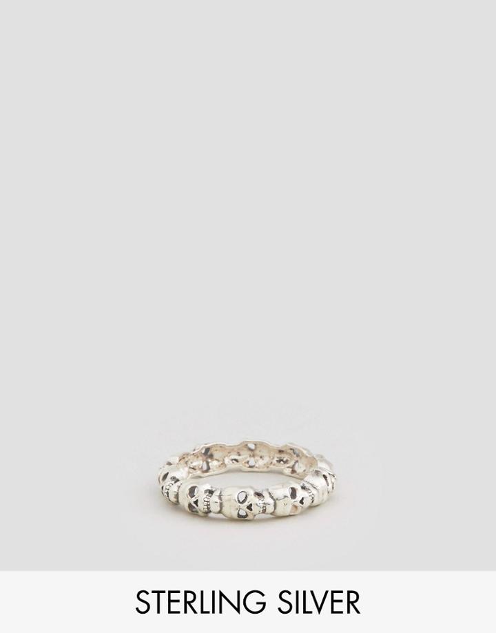 Asos Sterling Silver Ring With Skull Design - Silver