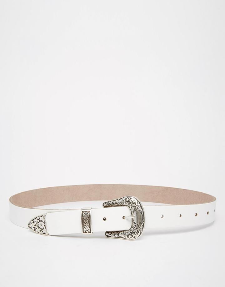 Asos Leather Western Tip Waist And Hip Belt - White