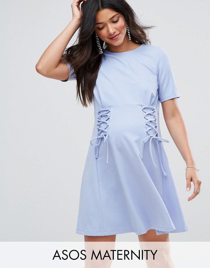 Asos Maternity Lace Insert Skater Dress - Blue