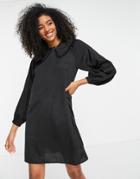 Vila Recycled Smock Mini Dress With Lace Collar In Black