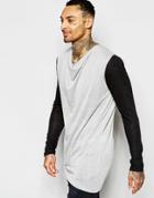 Asos Longline Long Sleeve T-shirt With Drape Neck And Asymmetric Hem - Gray