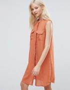 Vero Moda Sleeveless Shirt Dress With Utility Pocket - Brown