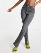 I Saw It First Front Seam Split Front Denim Jean In Washed Gray-grey