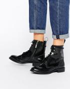 Park Lane Lace Up Leather Ankle Boots - Black Hi Shine