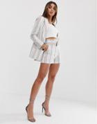 Asos Design Cream Stripe Suit High Waist Short With Buckle-multi