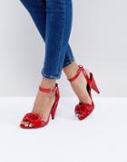 New Look Patent Bow Cone Heeled Sandal - Red