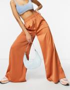 Naanaa Satin Wide Leg Pants In Rust-orange