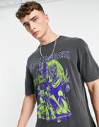 Topman Oversized T-shirt With Iron Maiden Print In Washed Black