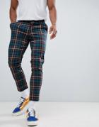 Asos Design Skinny Cropped Pants In Plaid Check - Blue