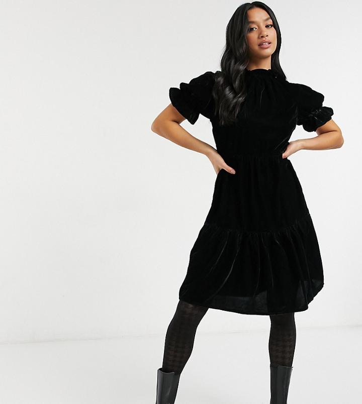 Violet Romance Petite Tiered Velvet Mini Dress-black