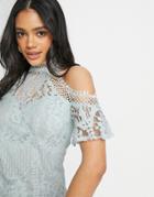 Lipsy Lace Cold Shoulder Top In Mint-green