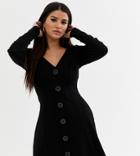 Asos Design Petite Button Through Rib Tea Dress With Large Buttons
