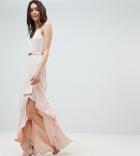 Asos Design Tall Cami Maxi Dress With Ruffle Side Split And Gold Belt - Pink